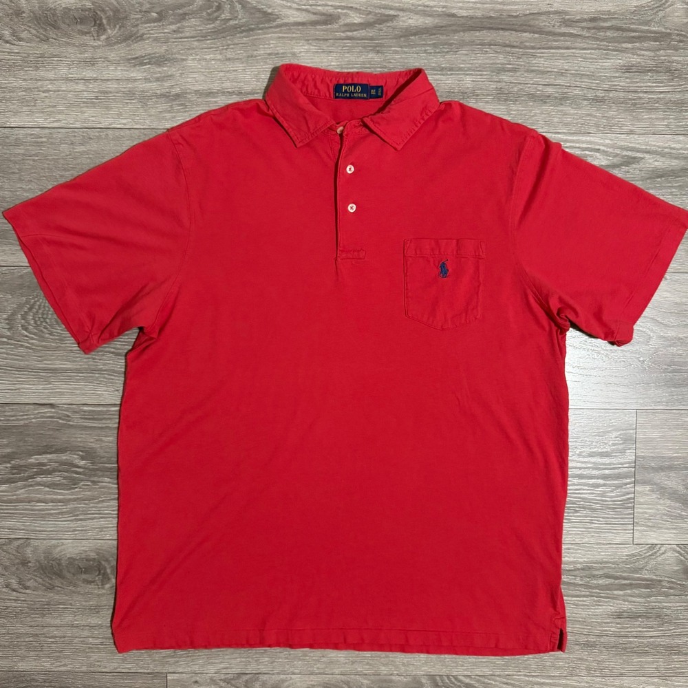 Polo Ralph Lauren Mens Red Polo Shirt XL Tall Short Sleeve Pocket Cotton Preppy